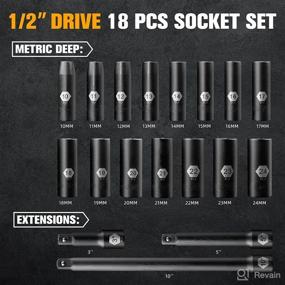 img 3 attached to 🔧 PGROUP 1/2" Drive Deep Impact Socket Set - 18-Piece Metric Size (10mm - 24mm) 6 Point Deep Sockets, Cr-V Steel, with 3", 5", 10" Extension Bars & Storage Case