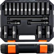 🔧 pgroup 1/2" drive deep impact socket set - 18-piece metric size (10mm - 24mm) 6 point deep sockets, cr-v steel, with 3", 5", 10" extension bars & storage case logo