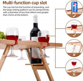 img 2 attached to Ollieroo Foldable Wine Picnic Table With Bottle And Glass Holder, Outdoor Wine Champagne Picnic Table, Bamboo Snack & Cheese Tray For Indoor/Outdoor