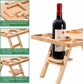 img 1 attached to Ollieroo Foldable Wine Picnic Table With Bottle And Glass Holder, Outdoor Wine Champagne Picnic Table, Bamboo Snack & Cheese Tray For Indoor/Outdoor