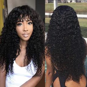 img 4 attached to Pizazz 9A Кудрявые вьющиеся парики из человеческих волос с челкой для чернокожих женщин Плотность 150% Glueless Machine Made Half Lace Front Wigs Natural Color (16 '', Curly Wig)