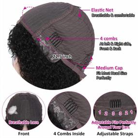 img 1 attached to Pizazz 9A Кудрявые вьющиеся парики из человеческих волос с челкой для чернокожих женщин Плотность 150% Glueless Machine Made Half Lace Front Wigs Natural Color (16 '', Curly Wig)