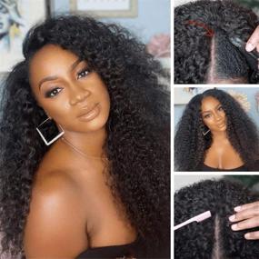 img 2 attached to Upart Human Hair Wig Enhance V Part Kinky Curly Wigs for Black Women - No Glue, Minimal Leave-Out, Beginner Friendly - 10A Grade 100% Virgin Hair, 150% Density - Natural Color, 20-inch