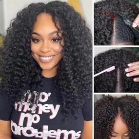 img 4 attached to Upart Human Hair Wig Enhance V Part Kinky Curly Wigs for Black Women - No Glue, Minimal Leave-Out, Beginner Friendly - 10A Grade 100% Virgin Hair, 150% Density - Natural Color, 20-inch