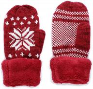 warmest women's knitted mittens gloves with double-layer inner boa for all 5 fingers in melange logo