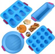 keepingcoox basic 4 pcs nonstick bakeware set - silicone mini baguette baking tray, muffin tray, loaf pan, round mould - silicone value baking trays set logo