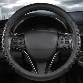 img 2 attached to 🚗 Improved Control Black Universal Fit Microfiber Leather Car Steering Wheel Cover with Anti-Slip Nails Design - 14.5 to 15 inch