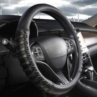 🚗 improved control black universal fit microfiber leather car steering wheel cover with anti-slip nails design - 14.5 to 15 inch logo