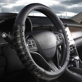 img 4 attached to 🚗 Improved Control Black Universal Fit Microfiber Leather Car Steering Wheel Cover with Anti-Slip Nails Design - 14.5 to 15 inch