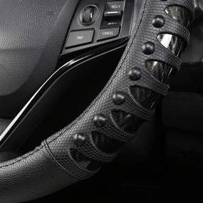img 1 attached to 🚗 Improved Control Black Universal Fit Microfiber Leather Car Steering Wheel Cover with Anti-Slip Nails Design - 14.5 to 15 inch