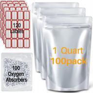 1 quart 9.6 mil heavy duty mylar bags with 300cc oxygen absorbers for long term food storage - resealable smell proof bags for grains, wheat, rice, dry aging meat - jtx 100pk logo