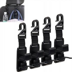 img 4 attached to Universal Car Seat Headrest Hooks - 4 Pack Storage Organizer For Handbags, Purses, Coats, And Bottles With Deep And Strong Hangers - Black Amooca Car Headrest Hooks With Bonus Bottle Holder.