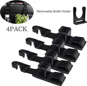 img 2 attached to Universal Car Seat Headrest Hooks - 4 Pack Storage Organizer For Handbags, Purses, Coats, And Bottles With Deep And Strong Hangers - Black Amooca Car Headrest Hooks With Bonus Bottle Holder.