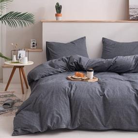 img 4 attached to Travan Grey Queen Duvet Cover Set - Ultra Soft 100% Washed Cotton With Hypoallergenic Comforter Cover, Natural Wrinkled Look, Zipper Closure, And Corner Ties