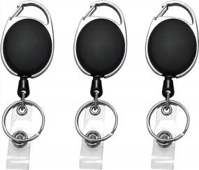 img 4 attached to 3 Pack JIKIOU Retractable Badge Reels With Carabiner Clip For ID Badge Holders And Keychains - Black