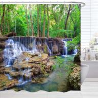 tropical forest waterfall scenic green landscape shower curtain set by broshan, with outdoor fabric and hooks, ideal for nature-inspired bathroom decor, 72 x 72 inches logo