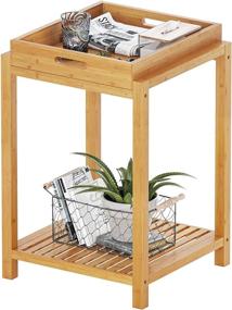 img 3 attached to Приставной столик VIAGDO: бамбуковый приставной столик со съемным подносом, деревянной тумбочкой и полкой для хранения для гостиной, спальни - простая сборка!