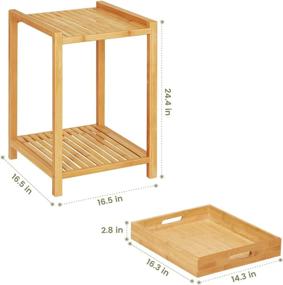 img 1 attached to Приставной столик VIAGDO: бамбуковый приставной столик со съемным подносом, деревянной тумбочкой и полкой для хранения для гостиной, спальни - простая сборка!