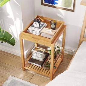 img 4 attached to Приставной столик VIAGDO: бамбуковый приставной столик со съемным подносом, деревянной тумбочкой и полкой для хранения для гостиной, спальни - простая сборка!