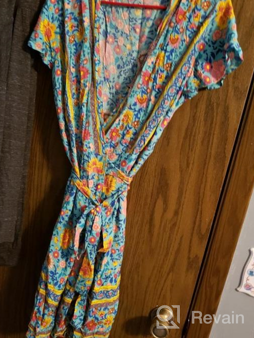 img 1 attached to Floral Wrap Mini Dress For Women: Bohemian Style With Ruffle Hem & V-Neck Cut, Perfect For Summer Beach Days! (Sizes S-XL) review by Dan Buycks