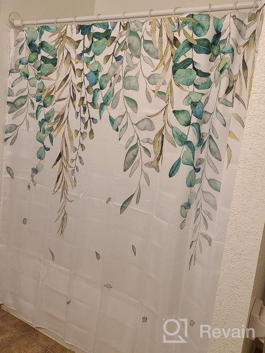 img 1 attached to Botanical Shower Curtain With Leaf Print - LIVILAN Plant Design, Green Eucalyptus And Succulent Pattern, Sage Tones - 72X72 Inches Water-Repellent Fabric With Hooks For Extra Long Coverage review by Jay Chenier