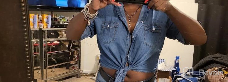 img 1 attached to Stylish And Trendy: AMEBELLE Women'S Tie Front Chambray Crop Top With Roll Up 3/4 Sleeves review by Nathan Kumar