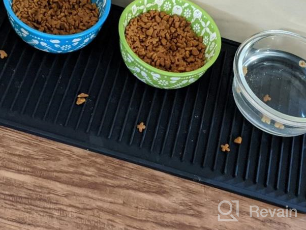 img 1 attached to Premium Quality Square Pet Food And Water Bowl Feeding Mat - Non-Slip, Durable Silicone Placemat For Dogs & Cats - MDesign Linelle Collection review by Kate Windish