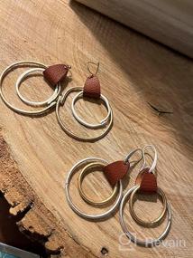 img 4 attached to Boho Square Dangle Drop Earrings for Girls - Geometric Irregular Round PU Leather Ear Jewelry