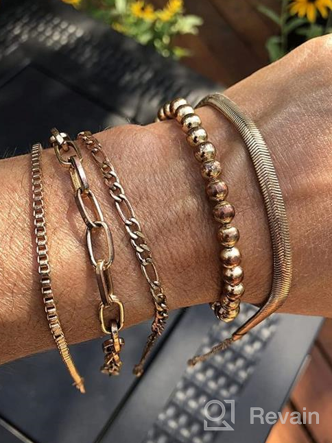 img 1 attached to 💍 Gold Chain Bracelets Set for Women: 9 Pieces of Adjustable Fashion Paperclip, Italian Cuban, Chunky Flat Cable and Beaded Link Jewelry – Perfect Gift for Women and Girls. review by Christine Fugleberg