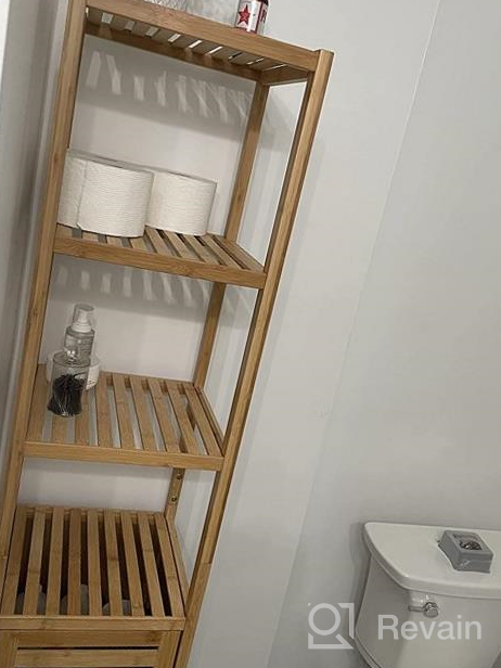 img 1 attached to Bamboo Tall Slim Bathroom Storage Cabinet With Shutter Door And 3 Tier Shelves | Freestanding Linen Tower Organizer For Living Room, Kitchen, Bathroom review by Jim Polacek