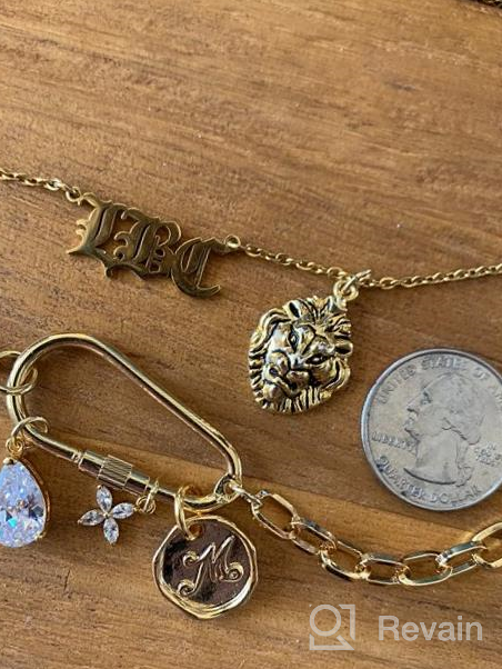 img 1 attached to 🦁 Sparkling Gold Lion Necklace: 18k Gold Plated Rhinestone M Coin Lock Leo Zodiac Pendant on Y2k Fashion Paperclip Chain - Perfect for Women and Teens review by Amy Price