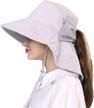 packable women's sun hat with wide brim, neck flap, chin strap and upf 50 uv protection for safari and outdoors- jeff & aimy logo