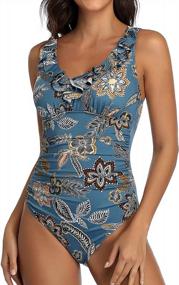 img 1 attached to Plus Size Women'S One Piece Swimsuit Tummy Control Ruffled Bathing Suit By PERONA