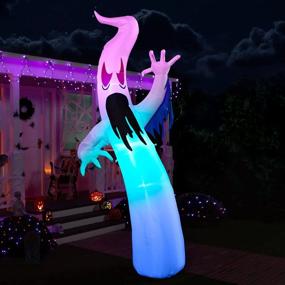img 4 attached to Украшения на Хэллоуин: 10-футовый страшный жуткий надувной призрак со встроенными светодиодами и синим ледяным светом - идеально подходит для вечеринок в помещении, на улице, во дворе, в саду и на лужайке