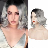 14 inch short ombre curly wavy synthetic bob grey pastel wig - natural looking cosplay costume for women & girls логотип