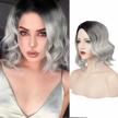 14 inch short ombre curly wavy synthetic bob grey pastel wig - natural looking cosplay costume for women & girls logo