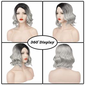 img 1 attached to 14 Inch Short Ombre Curly Wavy Synthetic Bob Grey Pastel Wig - Natural Looking Cosplay Costume For Women & Girls