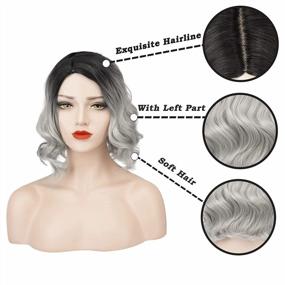 img 3 attached to 14 Inch Short Ombre Curly Wavy Synthetic Bob Grey Pastel Wig - Natural Looking Cosplay Costume For Women & Girls