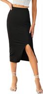 high-waisted rib knit midi pencil skirt for women with split slit hem and stretch fabric logo