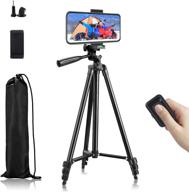 📸 camvion 42-inch aluminum lightweight phone tripod stand with remote shutter and phone holder, portable travel tripod for selfie/video recording/live, compatible with ios/android logo