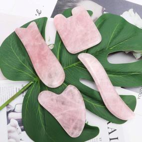 img 3 attached to 4 Pack Natural Pink Rose Quartz Gua Sha Scrapper Massage Tool Set For Skin Care And Trigger Point Treatment, Beauty Therapy Tool For Face, Neck, And Body, Guasha Facial Stone For Anti-Aging