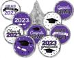 school colors graduation party decorations: class of 2023 stickers for chocolate drops and kisses candy - 180 count in purple - optimized for search engines logo