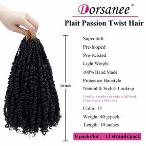 img 2 attached to Dorsanee Pre-Twisted Passion Twist Hair 10 Inch, 8 Packs Pre Looped Passion Twist Braiding Hair, Bohemian Plait Passion Twists Crochet Hair For Black Women Synthetic Hair Extensions (10In, 1#)