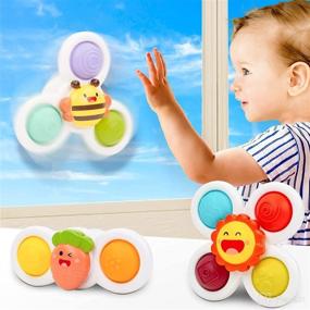 img 4 attached to Colorful 3-Pack Suction Cup Spinner Toys for Toddlers - Simple Fidget Toys for Stress Relief and Sensory Spinning