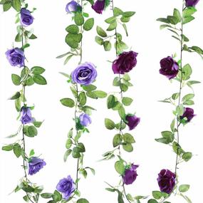 img 3 attached to 2PCS Artificial Rose Garland - 13FT Purple Fake Rose Vine With 9 Heads For Weddings, Baby Shower, Birthdays, Room Decor, And Table Centerpieces