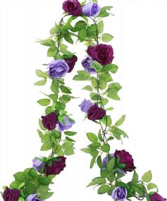 img 4 attached to 2PCS Artificial Rose Garland - 13FT Purple Fake Rose Vine With 9 Heads For Weddings, Baby Shower, Birthdays, Room Decor, And Table Centerpieces