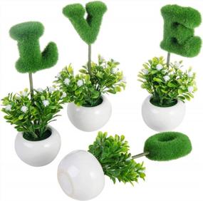 img 2 attached to 4-Piece Love Letters Ceramic Pots Set - Tabletop Decoration For Valentine'S Day, Wedding & Home (Green)