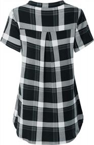 img 3 attached to Plaid Checkered Blouse Top With Notch Neck And Short Sleeves For Women By MOQIVGI