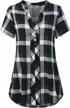 plaid checkered blouse top with notch neck and short sleeves for women by moqivgi logo