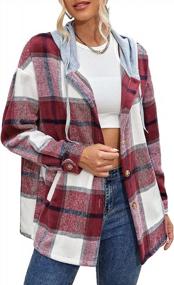 img 4 attached to Women'S Plaid Hooded Shacket Jacket Long Sleeve Button Down Flannel Spring Fall Coat
